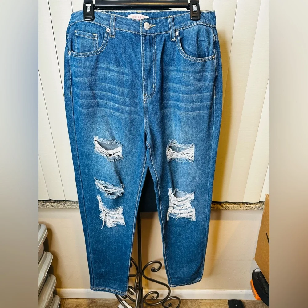 Melé & Pere Distressed Blue Denim Jeans Size Large